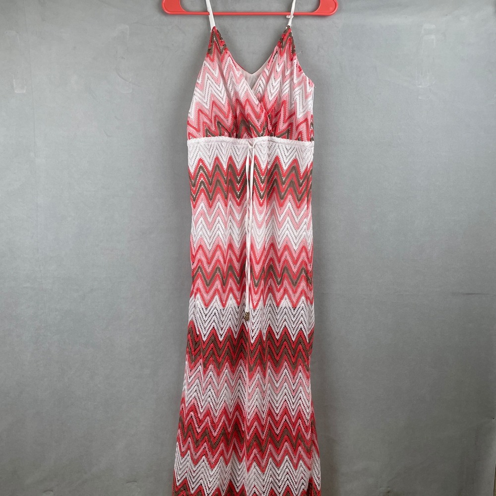 Marineblu Pink Chevron Crochet Maxi Dress Wmn M V-Neck Summer Resort Boho Hippie